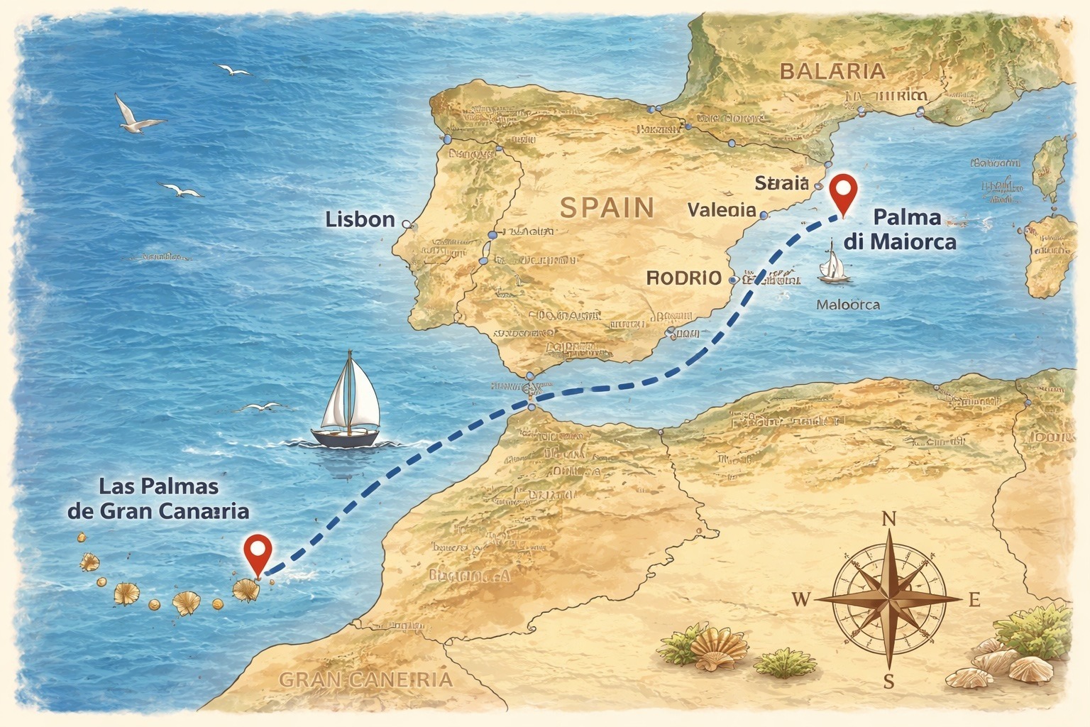 Sailing yacht on passage from Gran Canaria to Palma de Mallorca